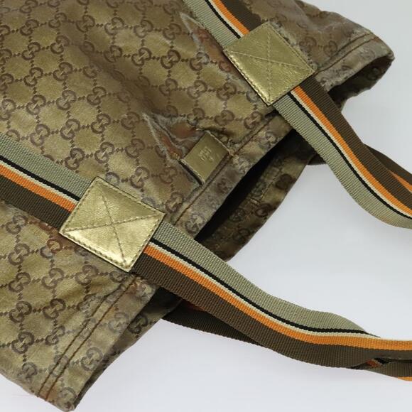 GUCCI GG Crystal Sherry Line Tote Bag Gold Gray Brown - Picture 6 of 12